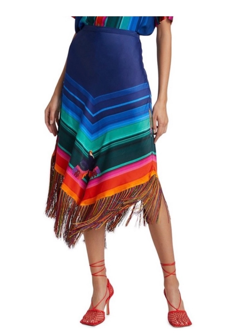 Farm Rio Multi Chevron Fringe Midi Skirt